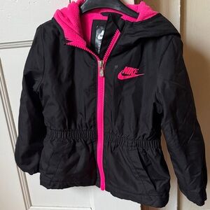 Nike Kids Black Hooded Jacket with Bright Pink Accents